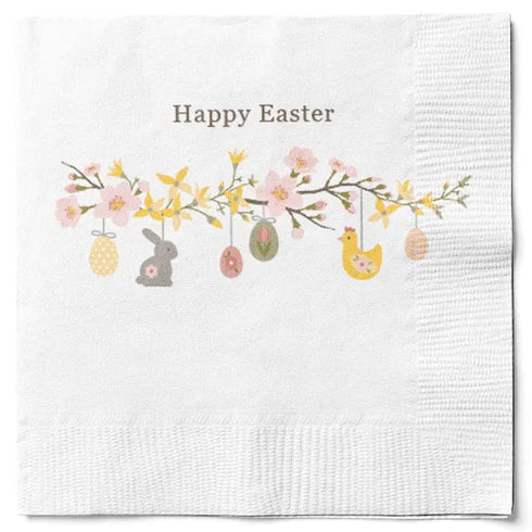 Servetter, 3-lags, Vit, Happy Ester, Easter Blossom