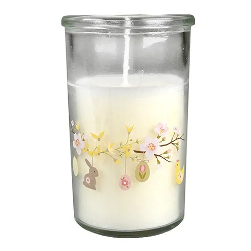 Ljus i glas H 10cm, Vit, Easter Blossom