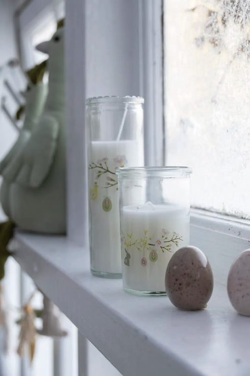 Ljus i glas H 16,5cm, Vit, Easter Blossom