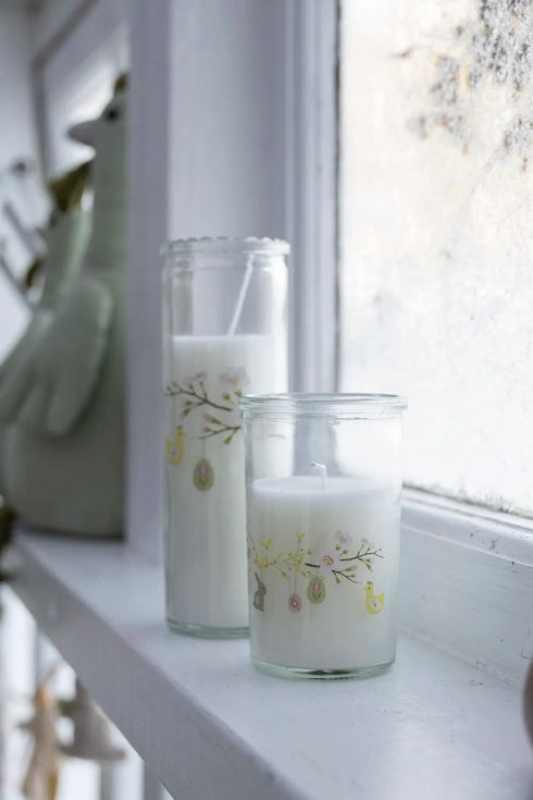 Ljus i glas H 10cm, Vit, Easter Blossom