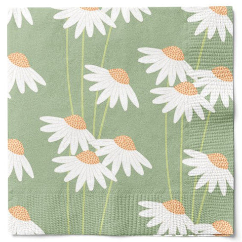 Napkins, 3-ply, Green, Daisies