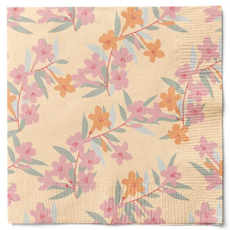 Servetter, 3-lags, Gul, Rosa Blommor, Flowerdays