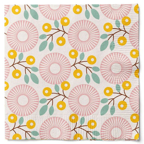 Servetter, 3-lags, Rosa/Gul, Flowerdays