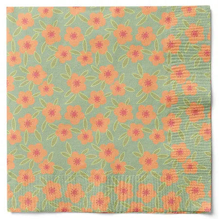 Servetter, 3-lags, Grön/Orange, Flowerdays