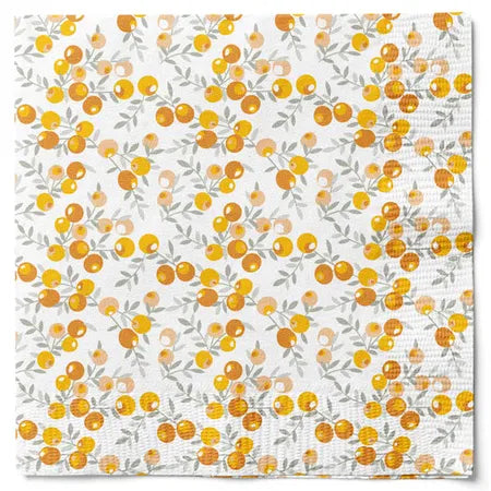 Servetter, 3-lags, Vit/Orange, Flowerdays