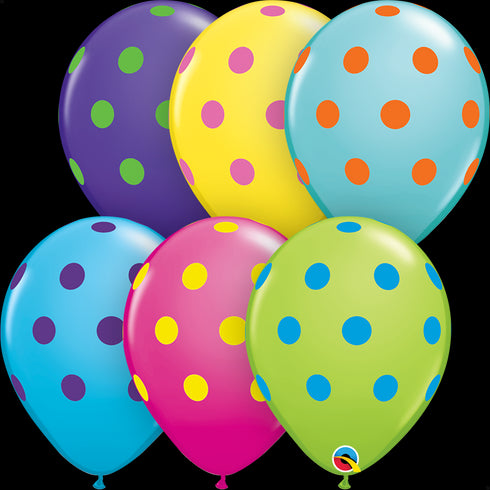 11" RND QX LATEX AST 050CT BIG POLKA DOTS COLORFUL AST