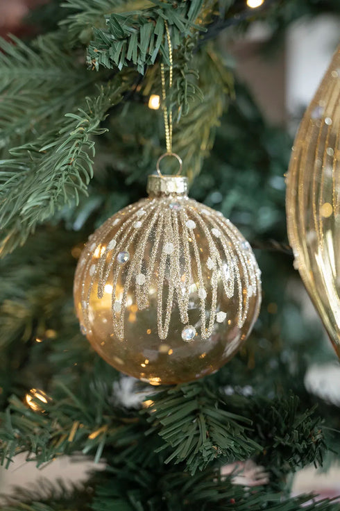 Julkula i glas, Guld m. glitter, Dia8cm