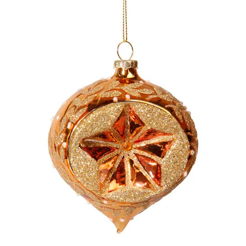 Figurkulor i glas, Öppen m. stjärna i guld med glitter, H10,5cm, Guld