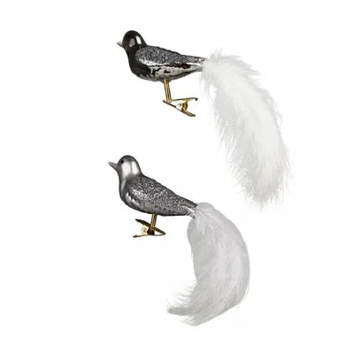 Fågel på klämma, Glas, Grå, 2ass