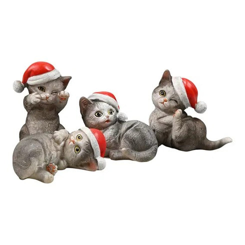 Katter med tomteluva, 4ass, H8cm, Grå