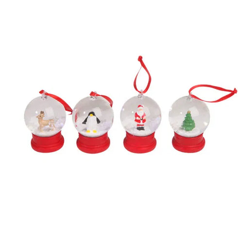 Snöboll för upphängning, 4 olika figurer, H 5cm, Röd,