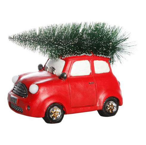 Bil med Julgran på taket och LEDljus röd 13cm