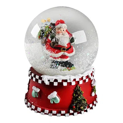 Snöglob, med Tomte, H8,8cm, Poly/Glas, Röd