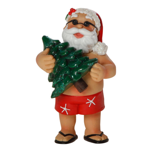 Tomte på semester med gran, H 9cm, Natur/Röd