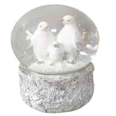 Snöglob med pingvin, H14cm Poly, Vit