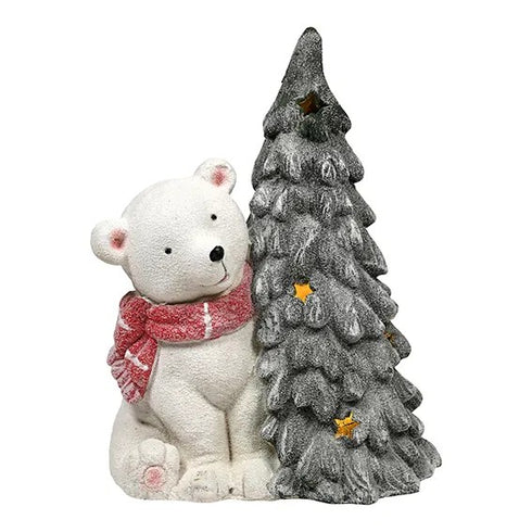 Isbjörn & julgran med LED, H44,5cm Vit/Grön