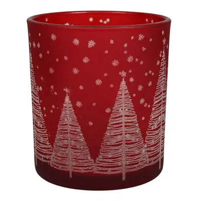 Ljuslykta, granar, H8cm Glas, Röd