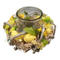 Ljusstake för värmeljus, H 12cm, diam. 20cm, Gul, Rotting