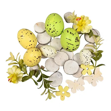 Easter egg, White/Green, yellow flower