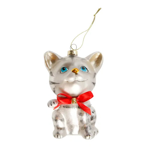 Katt för upphängning, H 12,2cm, Grå med röda detaljer