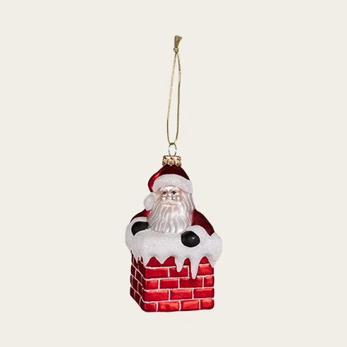 Glass bauble Santa in chimney H 12cm