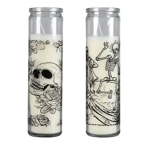 Halloween, Ljus i glas - skelett, H 21cm