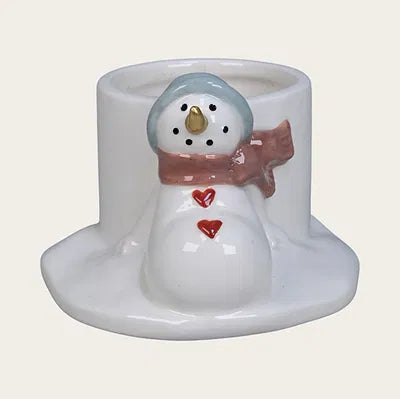 Kalenderljusstake, snögubbe, H7cm, Dolomit, Vit