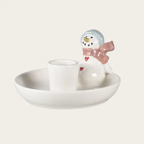 Ljusstake snögubbe, Dia10cm, Dolomit, Vit