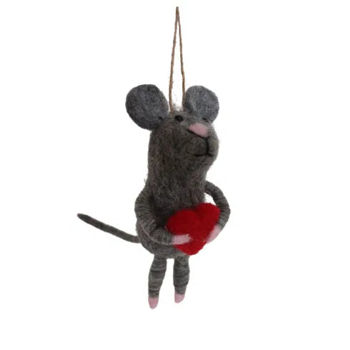 Juldekoration - Mus med rött hjärta, H 11cm