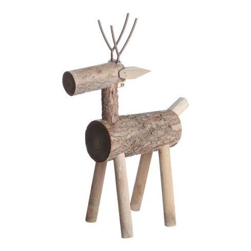 Ren i trä med järndetaljer, H 16cm, Naturfärgad