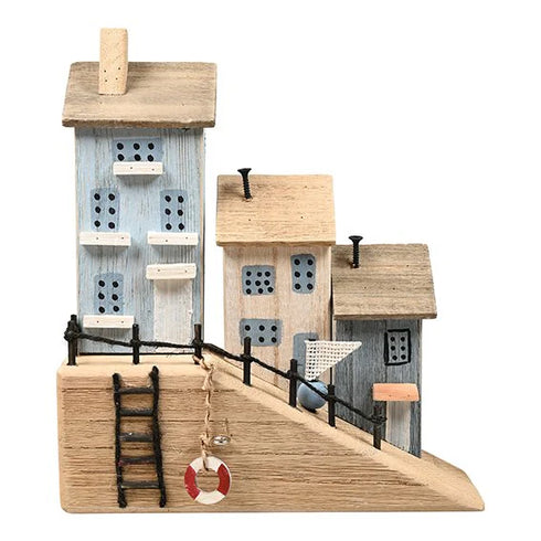 Hus vid havet, H26cm, Blå/Natur