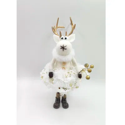 Ren, stående, H12cm, Polyester, Vit