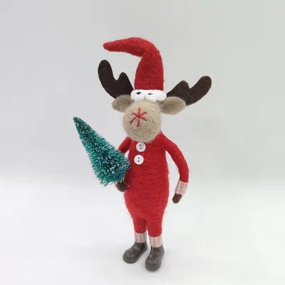 Tomte med julgran, H7cm, Polyester, röd