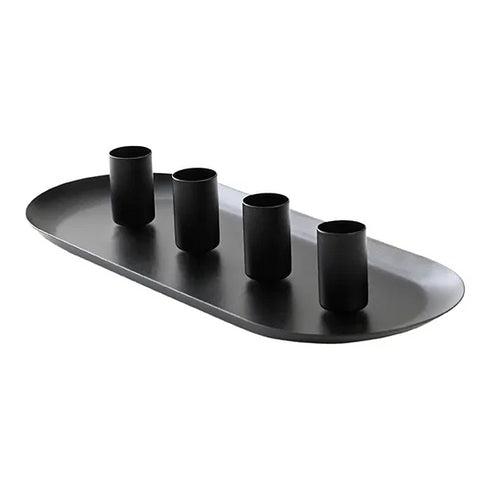 Adventsljusstake på bricka, H4cm, Metall, Svart