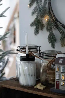 Ljusstake med 24 ljus, H14,5cm, Glas, Svart