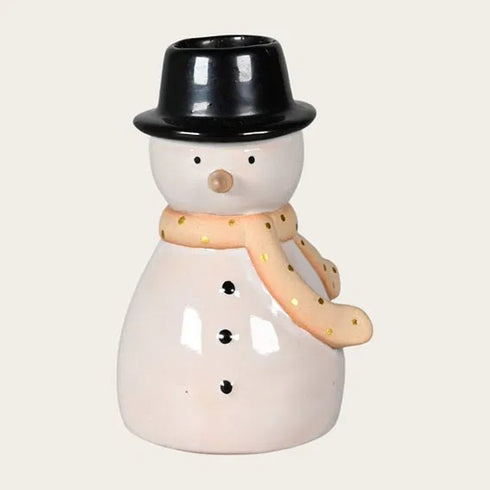 Ljusstake snögubbe, H8,8cm, Dolomit, Vit