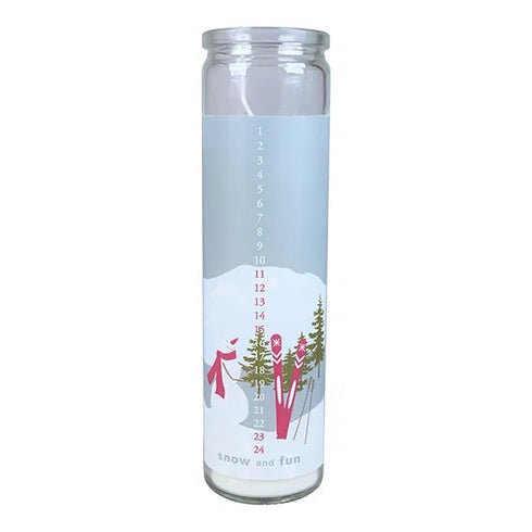 Kalenderljus i glas, Winter Fun, H21cm, Vit/ Blå/Brun