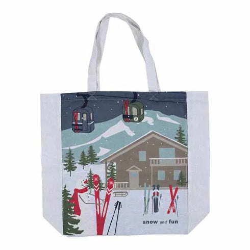 Väska i tyg med julmotiv "Snow and Fun"