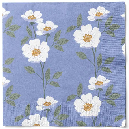 Servetter, 3-lags, Blå, Vita Blommor, Blue Wishes