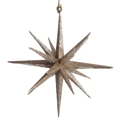 Stjärna med glitter, Dia15,4cm, Plast, Champagne