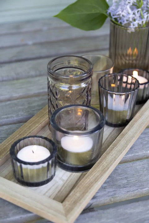 Ljusstake för värmeljus på träbricka, H 10,5cm, 8/box