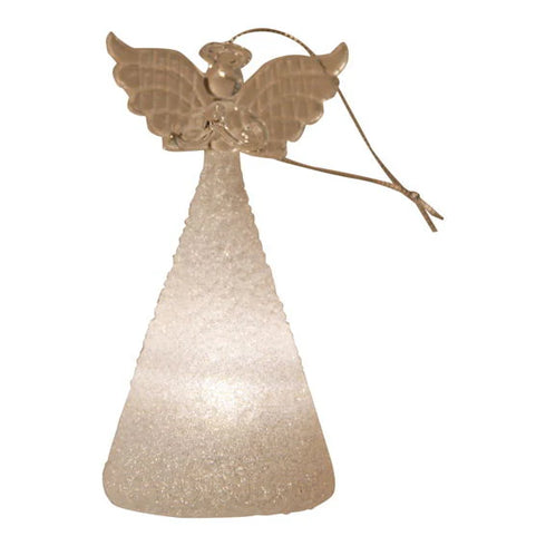 Ängel, med LED, H18cm, Glas, Vit