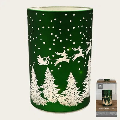 Lykta med LED, med timer, H 15cm, Grön