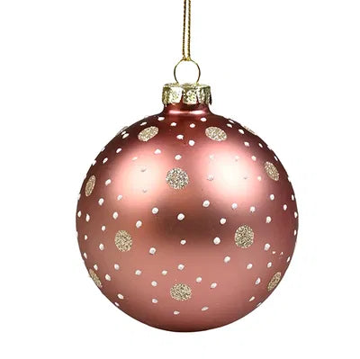 Julkula i glas, Rosa med prickar, Dia. 8cm