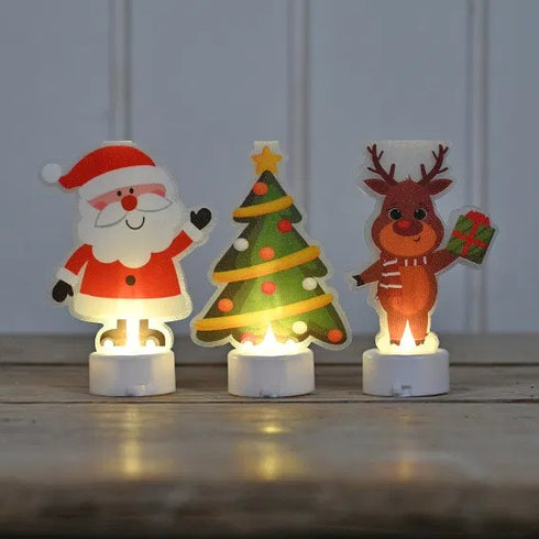 Julfigurer med LED, Santa, Träd, Ren, H 11cm, 3ass