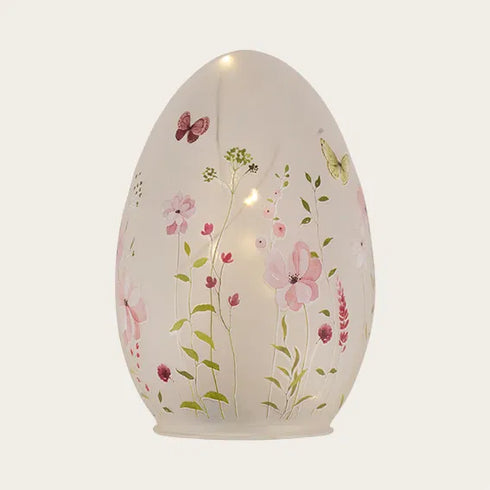Glaslampa m. LED, H 16cm, timer, Vit