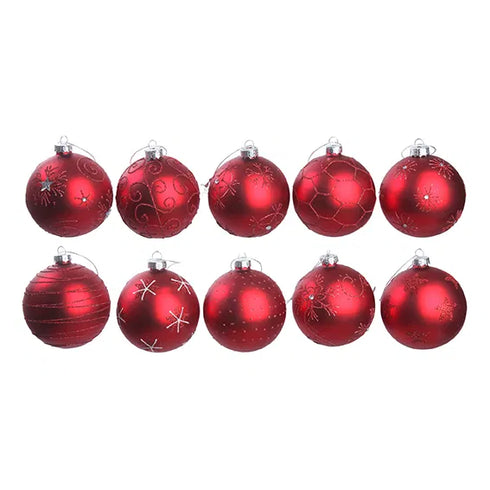 Julkula - Röda kulor m. glitter, Dia8cm