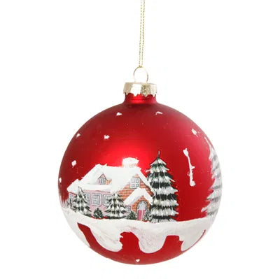 Julkula i glas, m. hus, Dia10cm, Röd