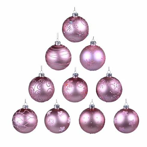 Julkulor i glas, Rosa, Dia8cm, 10ass/box