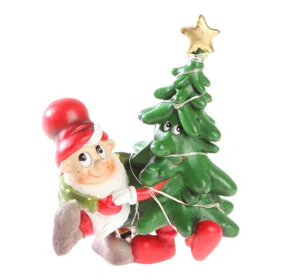 Tomte med julgran LED, H 12cm, Julius